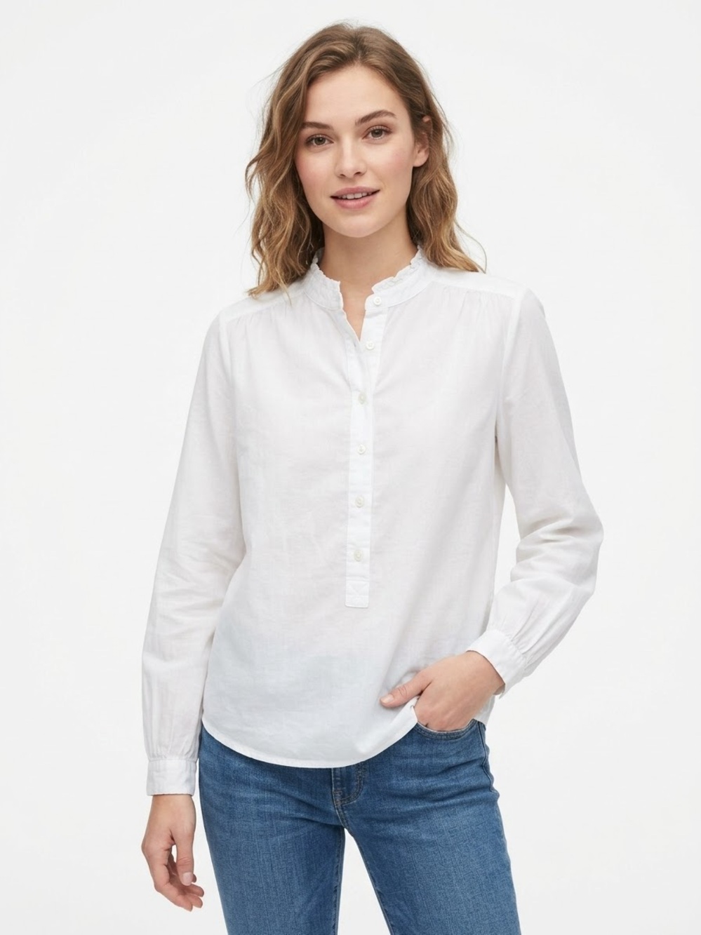 Zadig & Voltaire White Button-Down Popover Blouse Cotton Small